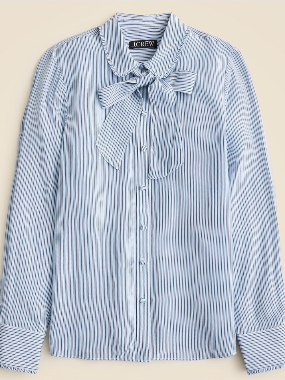 J. Crew Light Blue Pinstripe Tie-Neck Button Down Blouse